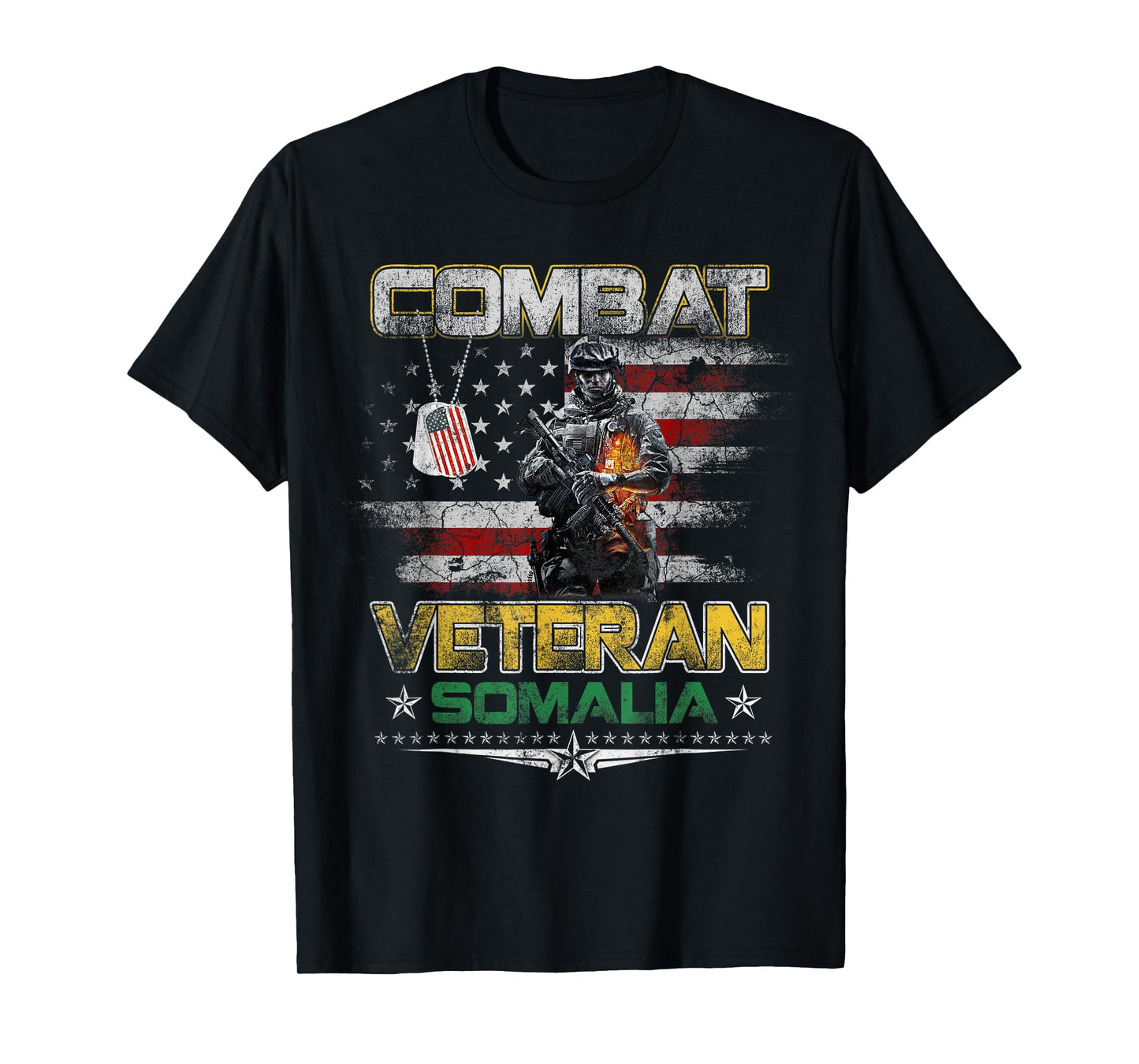 Combat Veteran Somalia Military Vintage Flag Veterans Day T-Shirt