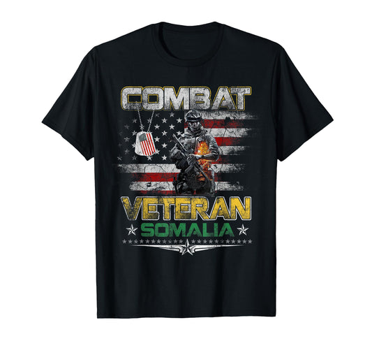 Combat Veteran Somalia Military Vintage Flag Veterans Day T-Shirt