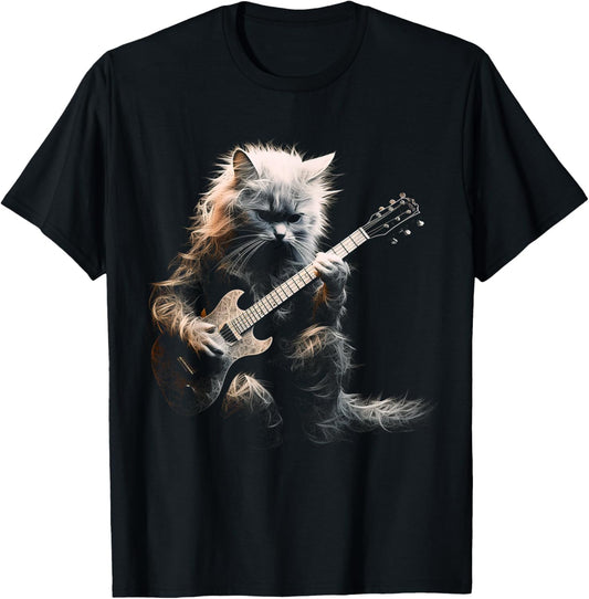 Funny Guitar Cat Rock Cat Playing Guitar T-Shirt