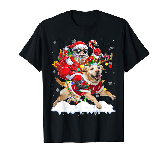 Santa Riding Labrador Retriever Christmas Lights Dog Xmas T-Shirt