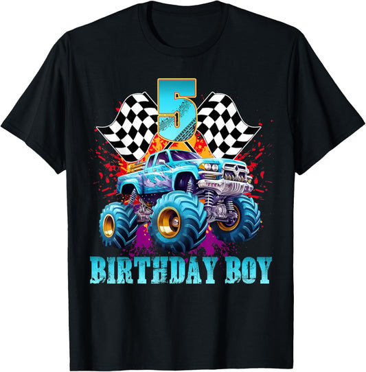 5 Year Old 5th Birthday Boys Monster Truck Car T-Shirt