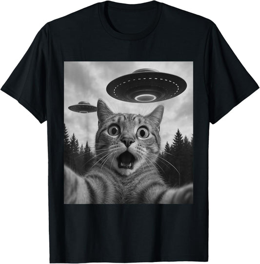 Funny Cat Selfie with UFOs T-Shirt