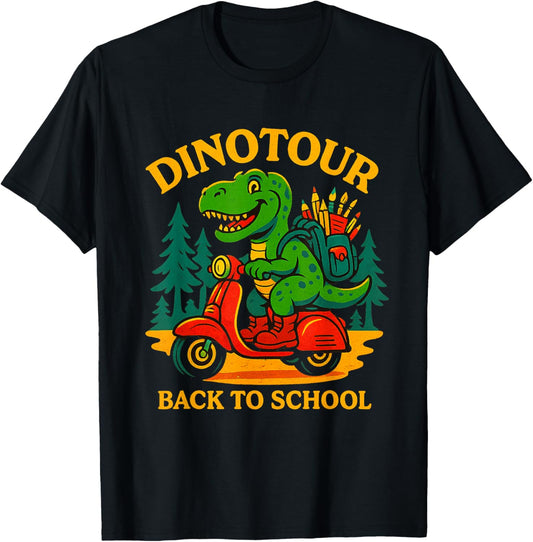Dinotour Back to School Funny Dinosaur Riding Scooter T-Shirt