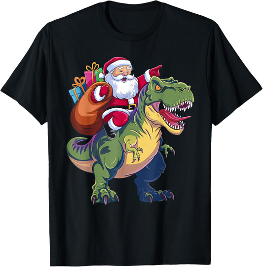Christmas Santa Riding Dinosaur T-rex Boys Kids Toddler T-Shirt