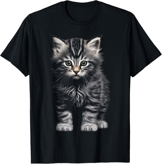 Cat Graphic Unisex-Adults and Kids T-Shirt, Black, Small