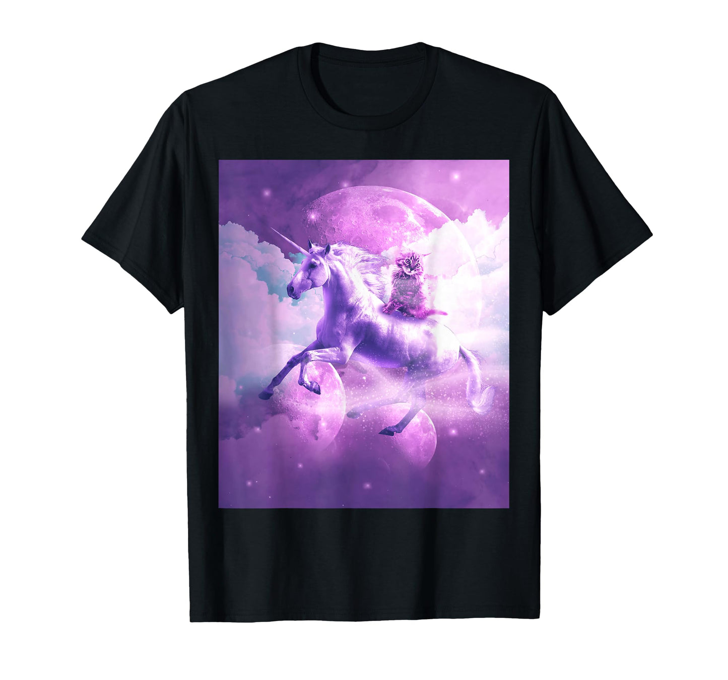 Kitty Cat Riding On Flying Space Galaxy Unicorn T-Shirt