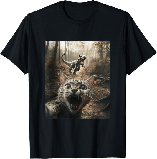 Cat Selfie With T-rex Dinosaur Funny Cat Lover Cat Owner T-Shirt