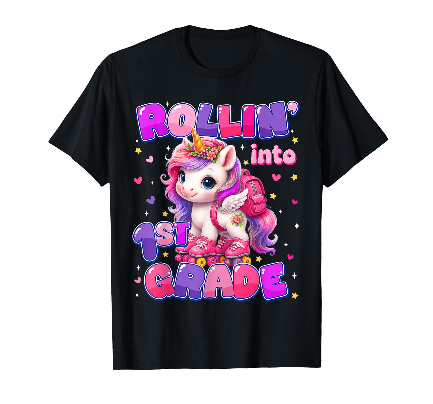 Rolling Into 1st Grade Unicorn First Day Of School Girls T-Shirt