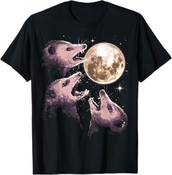 Three Opossums Howling at the Moon Funny Possum 3 Opossum T-Shirt