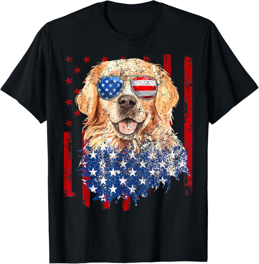 American Flag Golden Retriever USA Retro 4th Of July T-Shirt