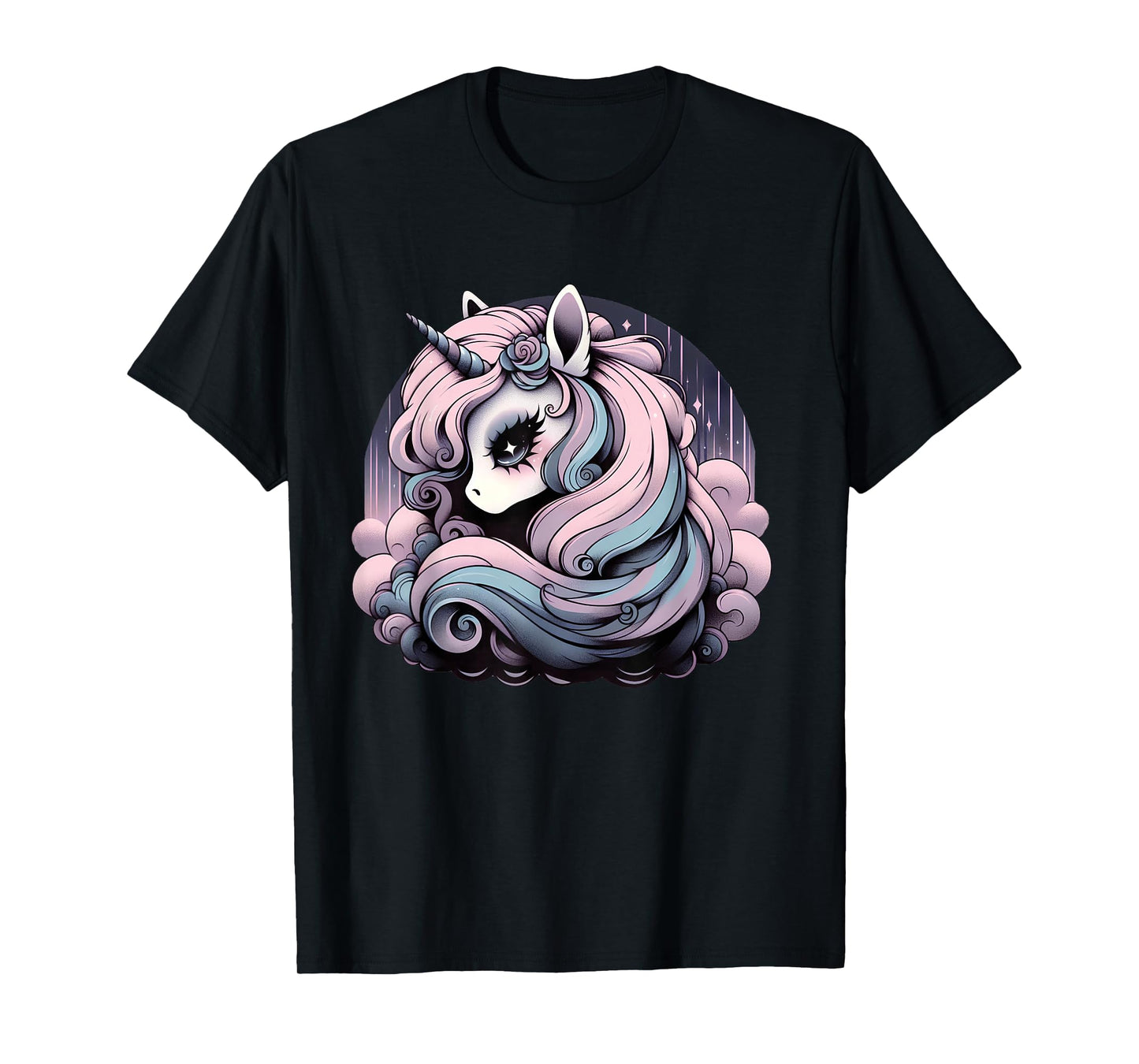 Pastel Goth Cutecore Unicorn Moon - Cute Pink Black Purple T-Shirt