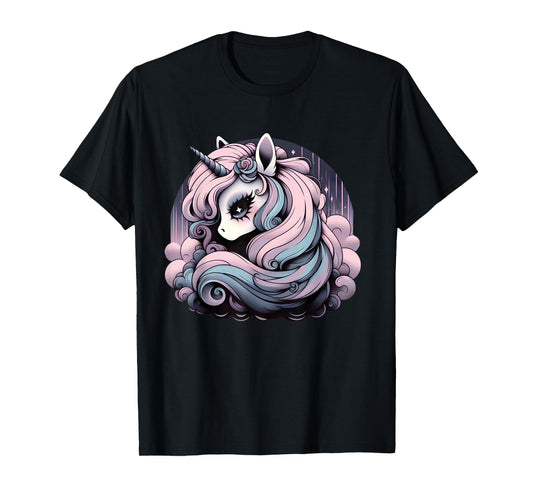 Pastel Goth Cutecore Unicorn Moon - Cute Pink Black Purple T-Shirt