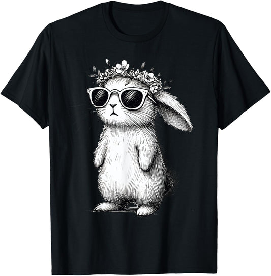Bunny Face with Flower Crown Easter Day for Women Girls T-Shirt