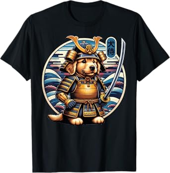 Japanese Samurai Dog Tattoo, Golden Retriever Kawaii Ninja Men Women Kids T-Shirt