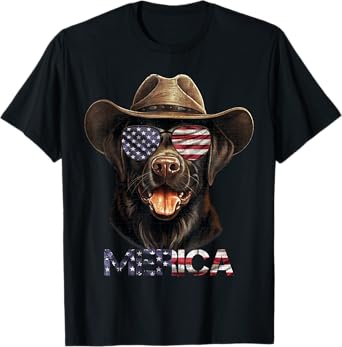 Black Labrador Retriever Dog, Merica Lab Dog USA Flag Funny T-Shirt