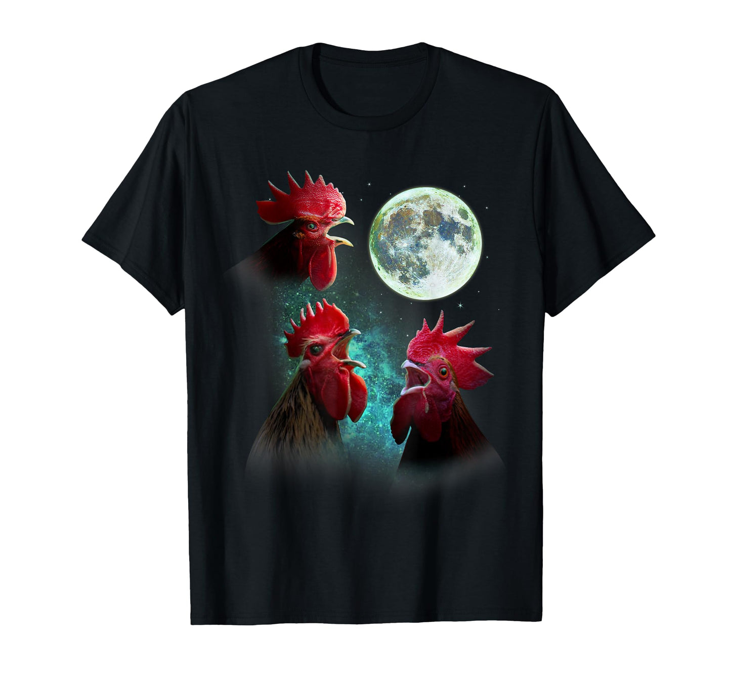 Three Rooster Chickens Howl At Moon 3 Wolfs Wolves Parody T-Shirt