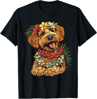 Goldendoodle Hawaiian Flowers Hibiscus Funny Doodle Mom T-Shirt