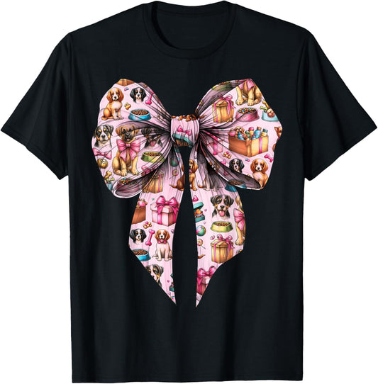 Coquette Bow Dog Sitting Dog Walker Girl Mom Mother's Day T-Shirt