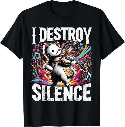 Funny I destroy silence Orchestra Violin Cat Playing Viola T-Shirt