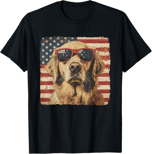 Golden Retriever Dog Patriotic Fourth of July Mens Boys Kids T-Shirt