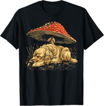 Cute Golden Retriever Dog Cottagecore Aesthetic Mushroom T-Shirt for Men Women Kids