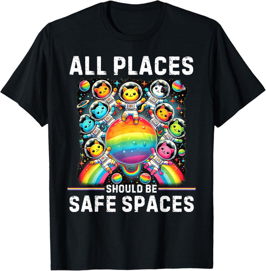 All Places Should Be Safe Spaces Cat Transgender Pride LGBTQ T-Shirt