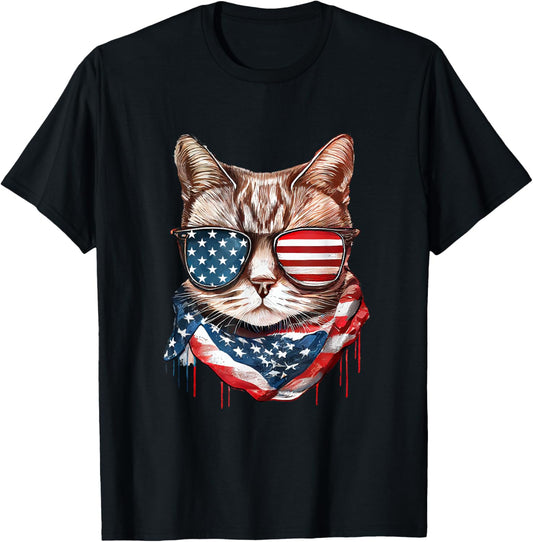 Memorial Day, 4th of July patriotic usa flag cat T-Shirt