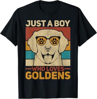 Just A Boy Who Loves Goldens Dog Lover Pet Golden Retriever T-Shirt