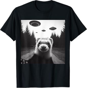 Ferret Selfie With Alien UFO Funny Gifts For Men Women Kid T-Shirt