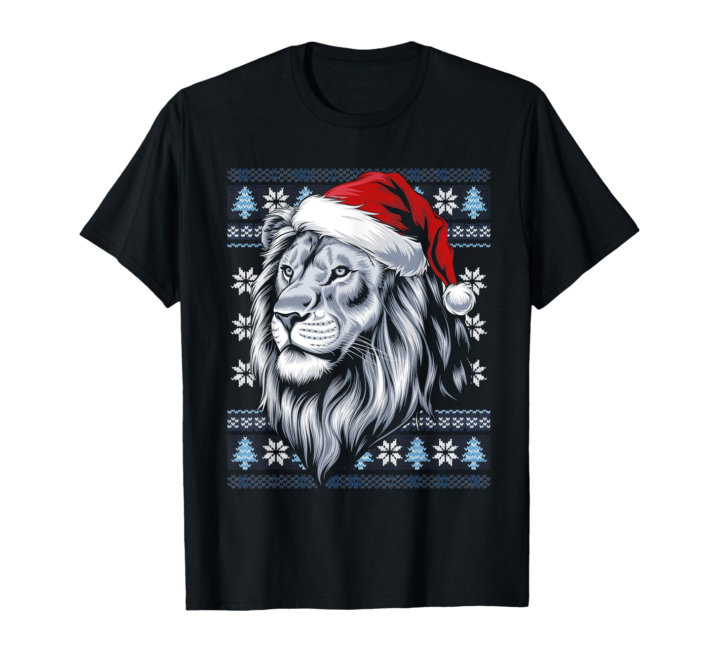 Lion Santa Hat Ugly Christmas Sweater Lion Lovers Holiday T-Shirt