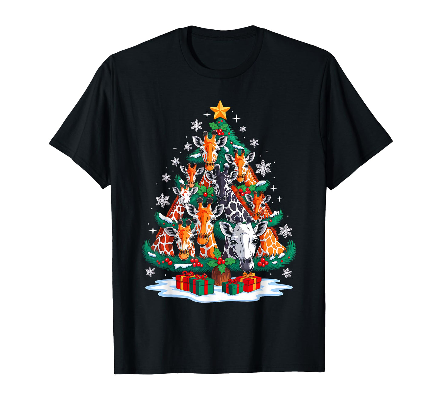 Giraffe Tree Christmas Giraffe Lover Xmas Squad Men Women T-Shirt