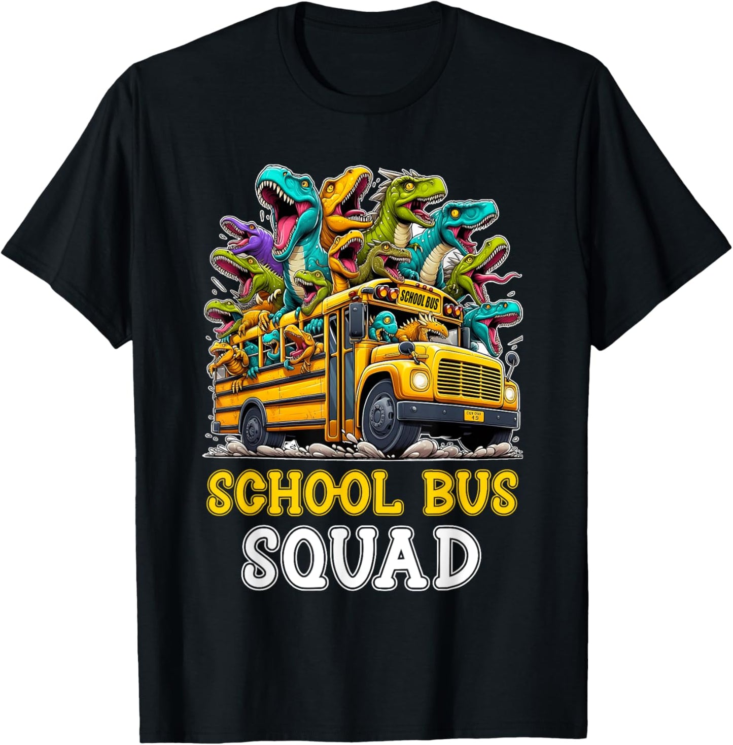 School Bus Squad Funny Dinosaurs Graphic Toddler Kids Boys T-Shirt