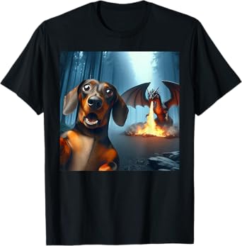 Dachshund Selfie with dragon surprised Dachshund dragon T-Shirt