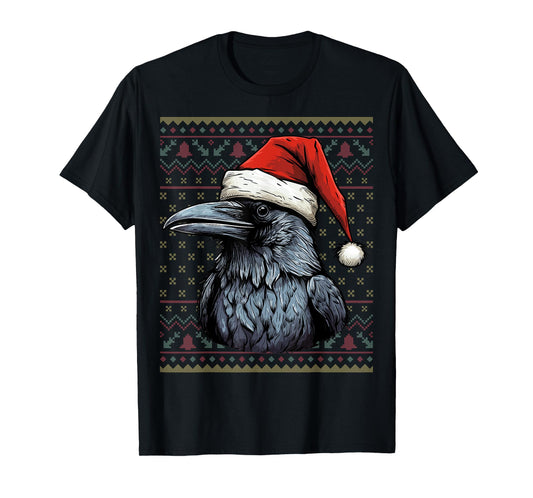 Crow Lover Santa Hat Xmas Holiday Ugly Crow Christmas T-Shirt