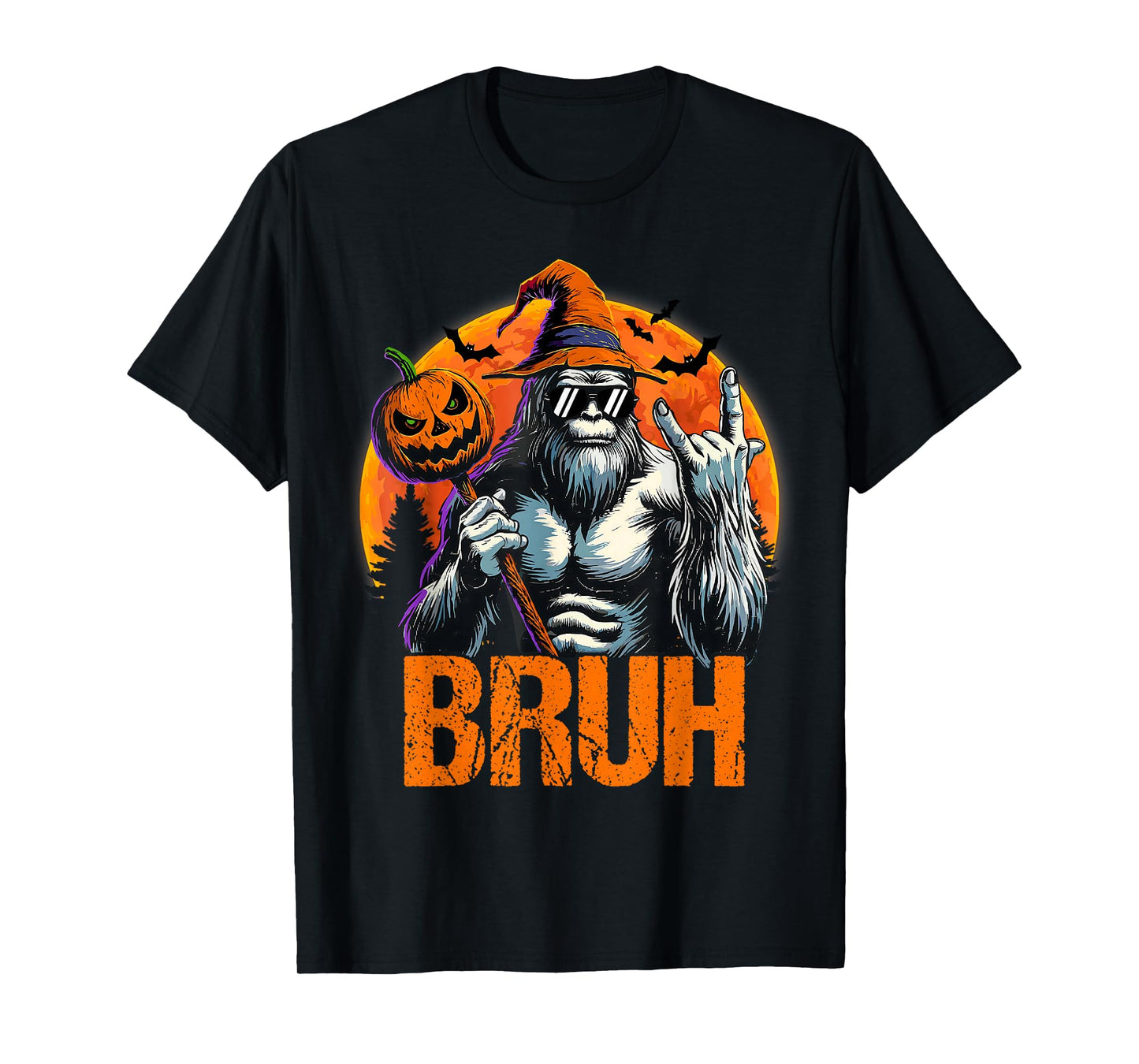 Bruh Halloween Bigfoot Pumpkin Sasquatch Mens Boys T-Shirt