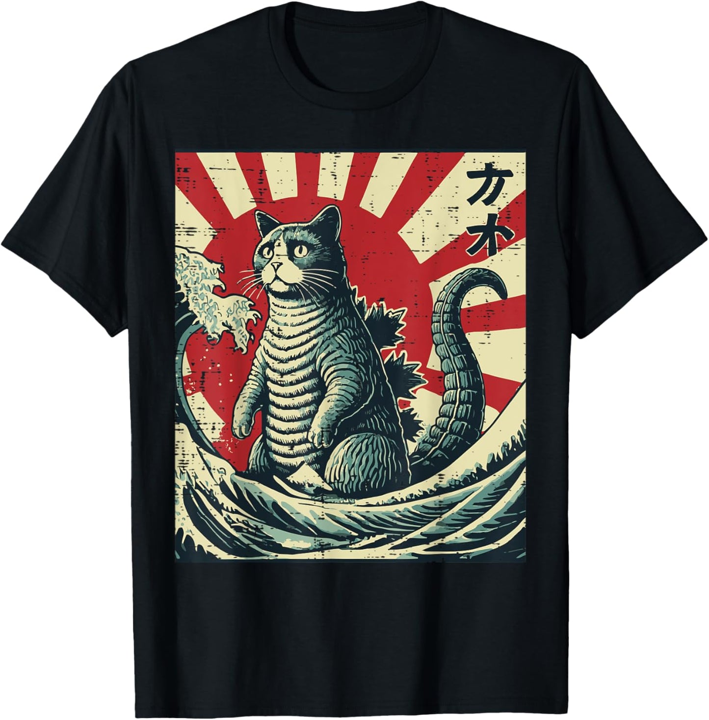 Japanese Cat Monster Red Sun Retro Catzilla Women Men Kids T-Shirt