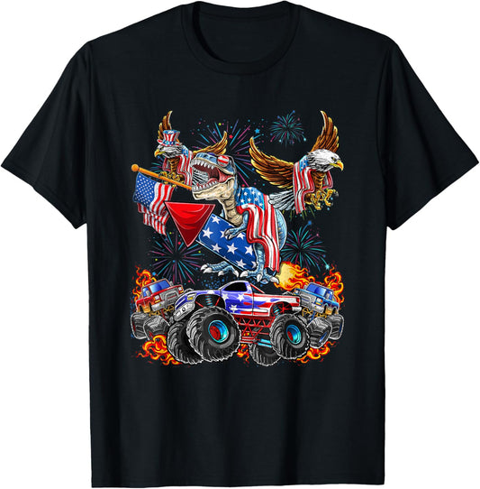 Eagle Monster Truck Dinosaur July 4th America Patriotic USA T-Shirt