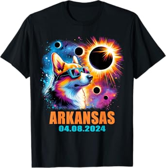 Totality Total Solar Eclipse 2024 Arkansas Corgi Dog T-Shirt for Men Women Kids