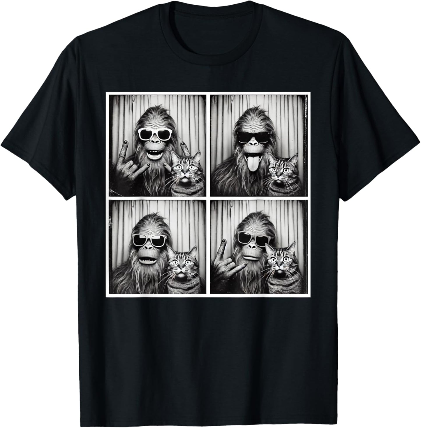 Vintage Bigfoot And Cats Funny Rock On Bigfoot Photobooth T-Shirt