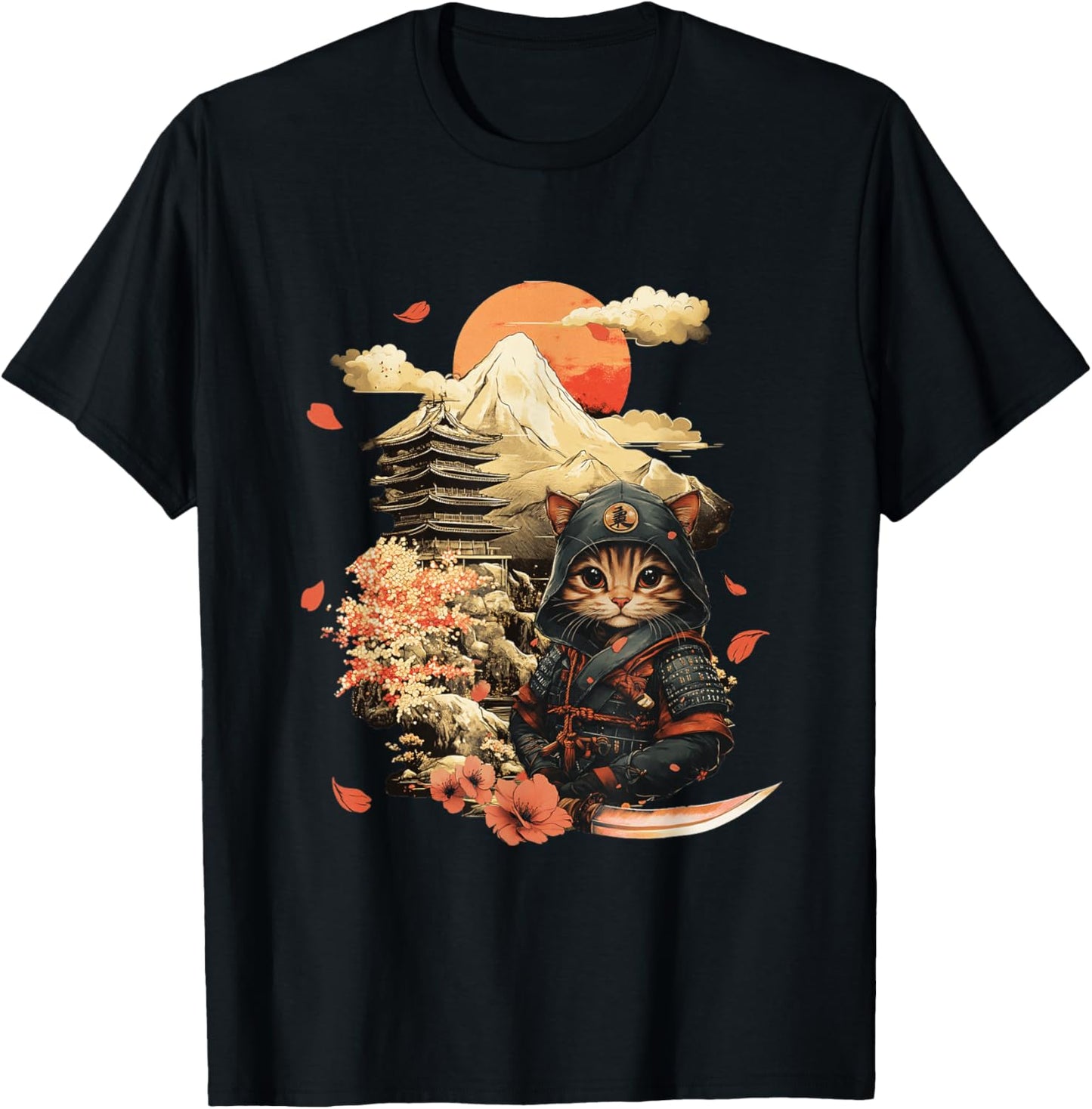Vintage Japanese Samurai Ninja Cat Tattoo Kawaii T-Shirt
