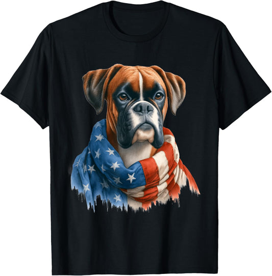 Boxer American Flag Patriotic Boxer Dog Lover 4th of July T-Shirt
