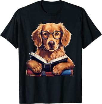 Cute Dog Golden Retriever Reading Book Men Women Girls Kids T-Shirt