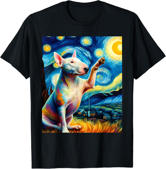 American Bull Terrier Dog Starry Night Painting T-Shirt