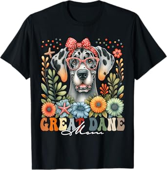 Great Dane Mom Dog Lover Mother's Day Retro Floral Women T-Shirt