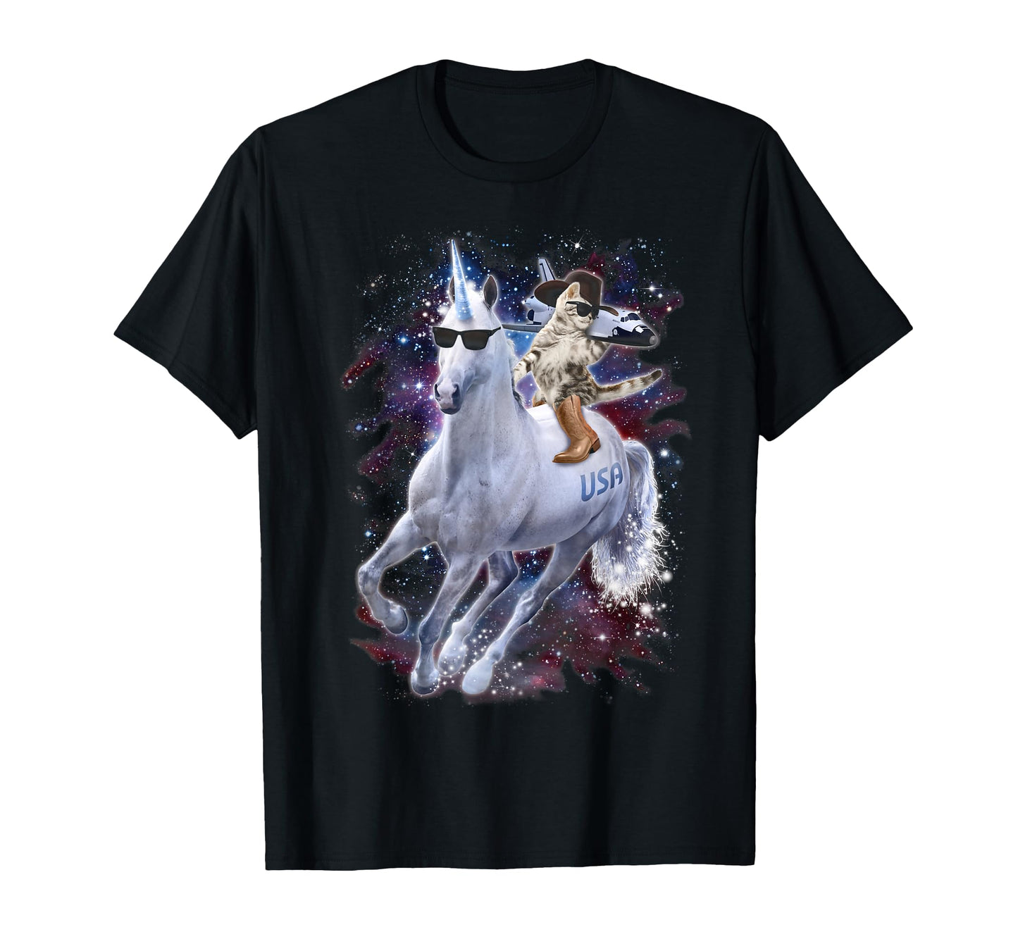 Space Unicorn Cowboy Cat Galaxy Rocket Funny T-Shirt