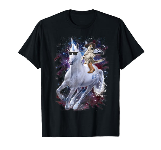 Space Unicorn Cowboy Cat Galaxy Rocket Funny T-Shirt