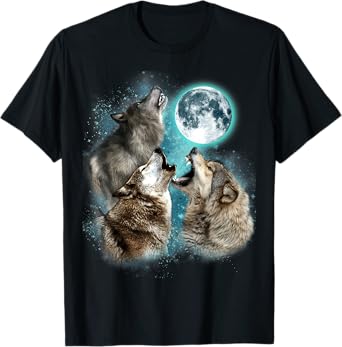 3 Wolf Moon Howling Wolf Head Funny Wolves For Men Women T-Shirt