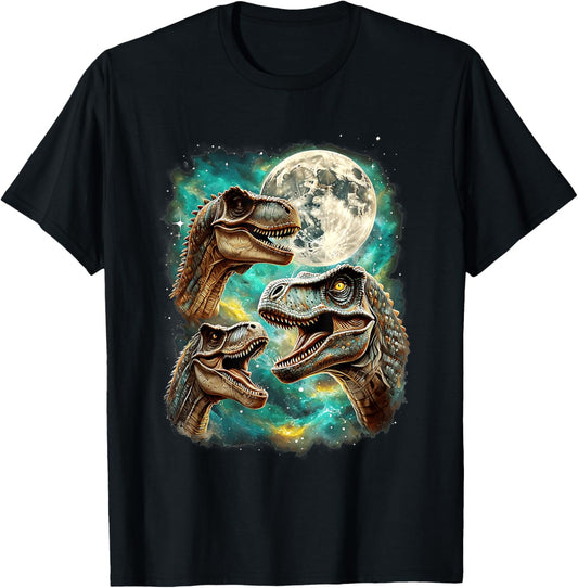 3 Tyrannosaurus Howling A t Moon Prehistoric Dinosaurs T-Shirt