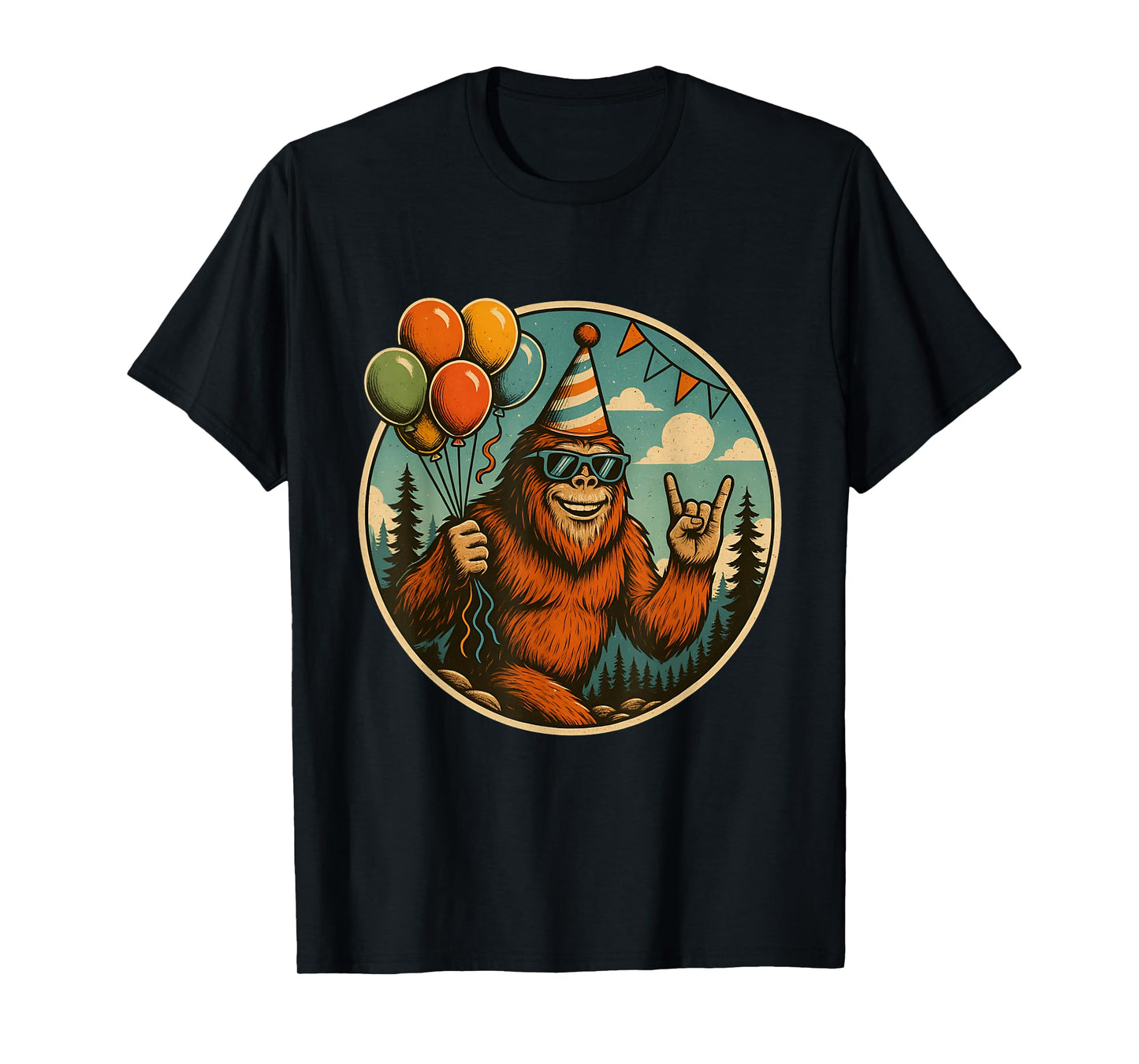 Bigfoot Party Vibes Birthday Balloons Forest Fun T-Shirt