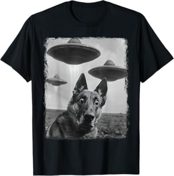 German Shepherd Dog UFO Alien Extraterrestrial Selfie T-Shirt
